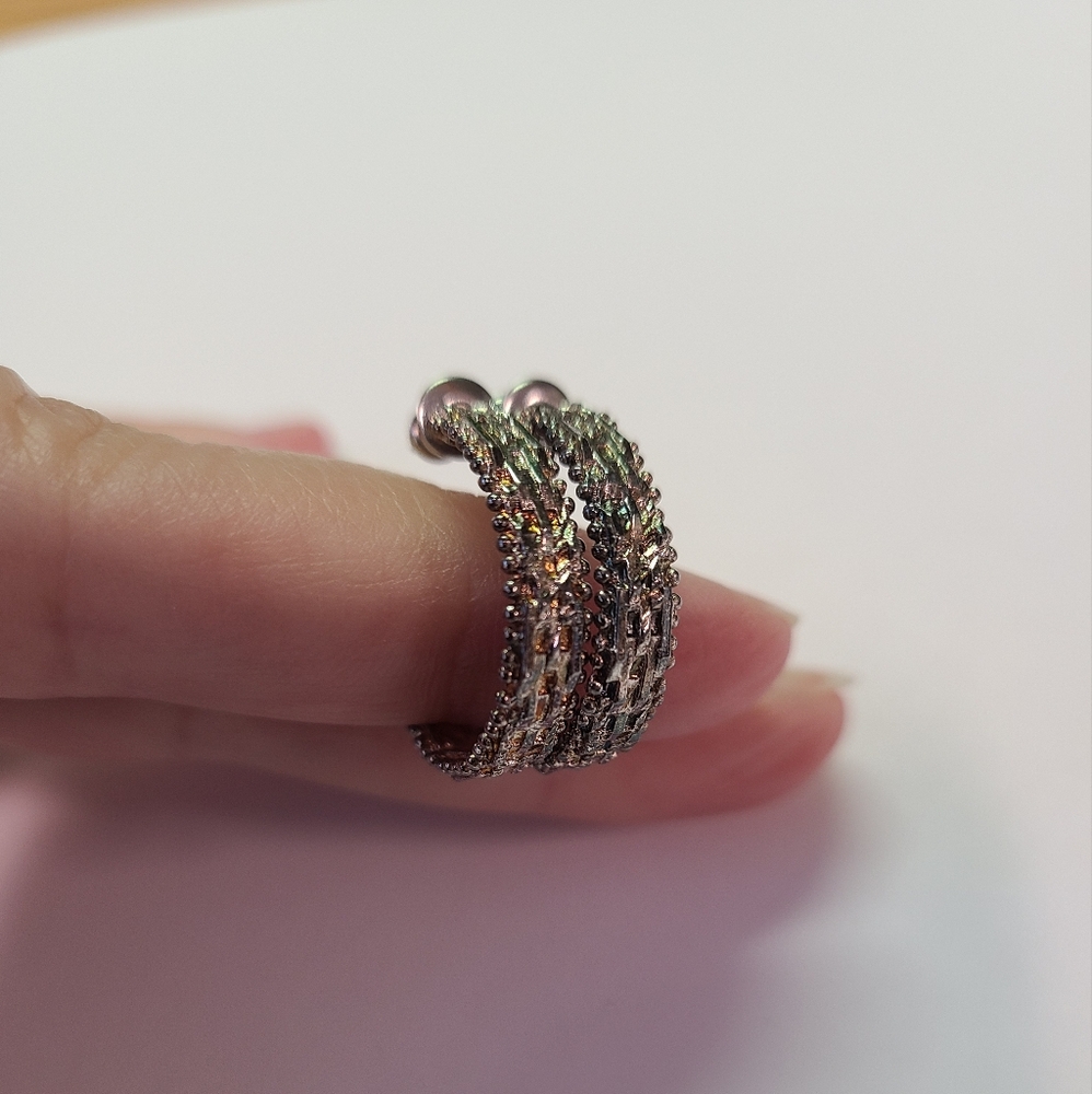 Vintage Textured Two Tone Push Back Hoop Earrings